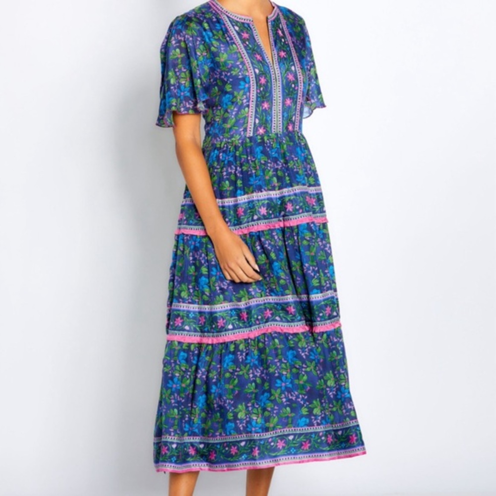 Bella Tu Elsbeth 48” Tiered Beaded Maxi Dress in Navy